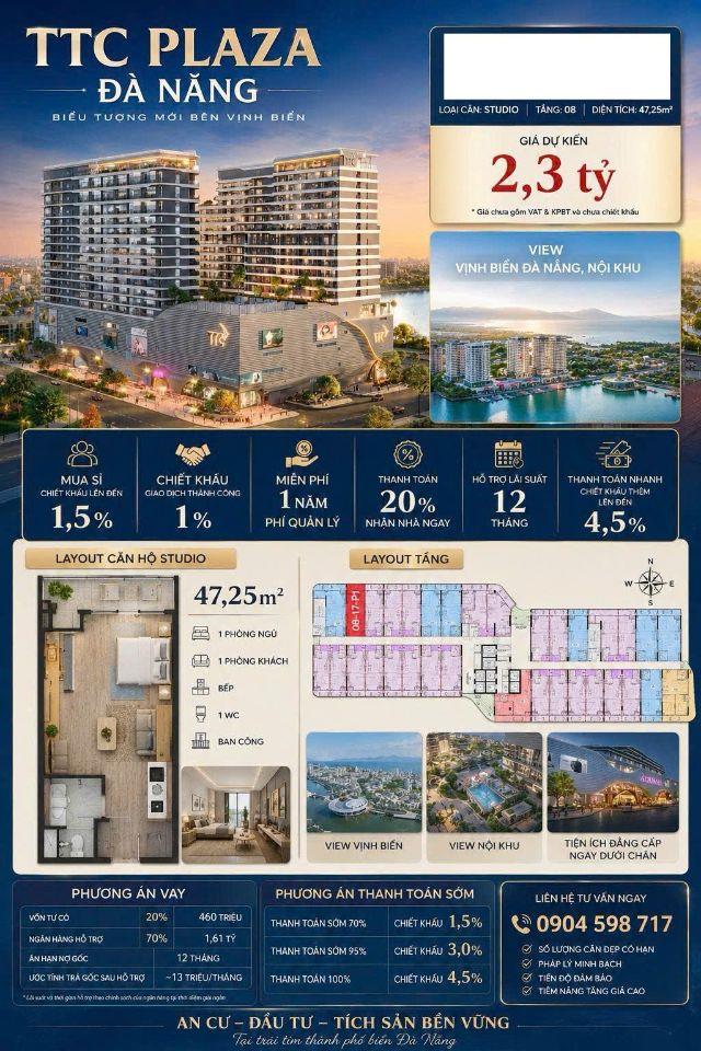 🔥 CHỈ 2,3 TỶ SỞ HỮU CĂN HỘ VIEW VỊNH BIỂN ĐÀ NẴNG – NHẬN NHÀ NGAY! 🏙 TTC Plaza Đà Nẵng