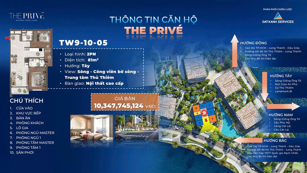 Bán căn hộ 2 PN dự án The Prive trung tâm quận 2 view ba mặt giáp sông. chỉ 10% ký Hợp
