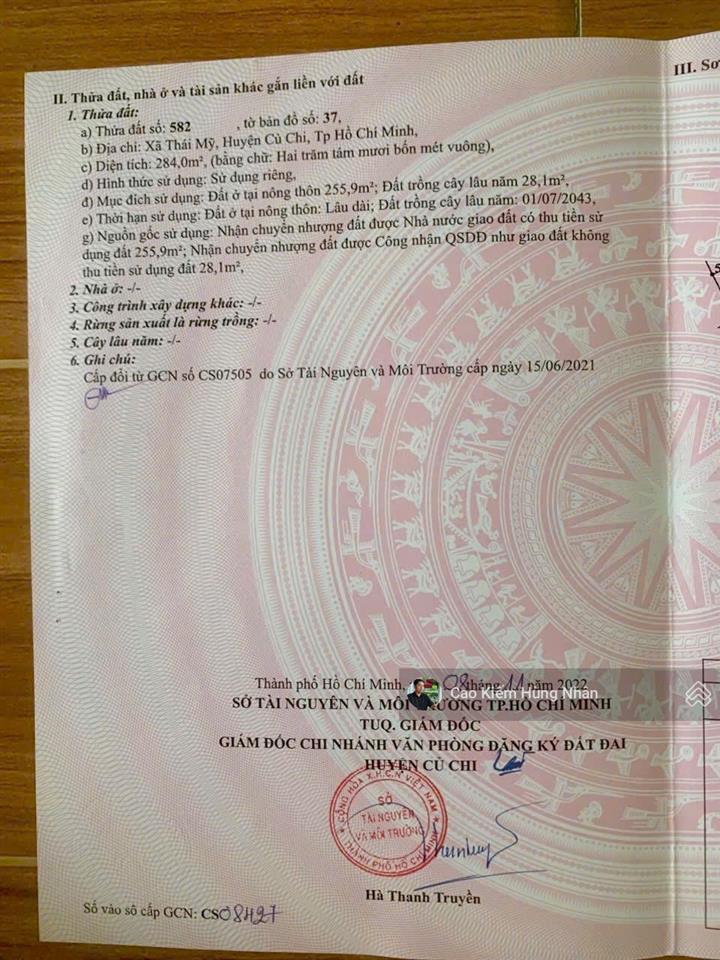 Bán đất đường trương thị kiện xã thái mỹ 6x47 ont. giá 2 tỷ có thương lượng.