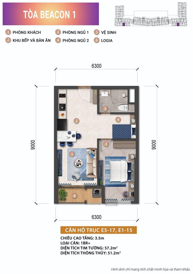 Căn studio cuối cùng view biển của tòa beacon tower, tòa e5 và e1