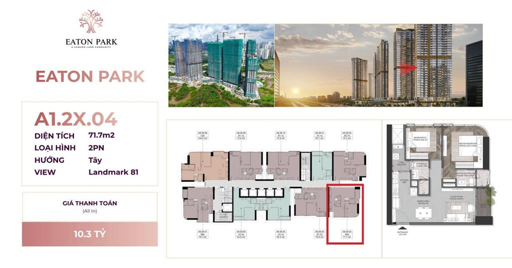 Bán nhanh căn hộ eaton park giá tốt 2pn view landmark 81 71m² 10.3 tỷ