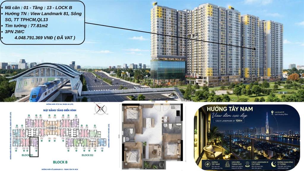 Căn góc 3pn2wc 77,81m2 4,048tỷ đã vat