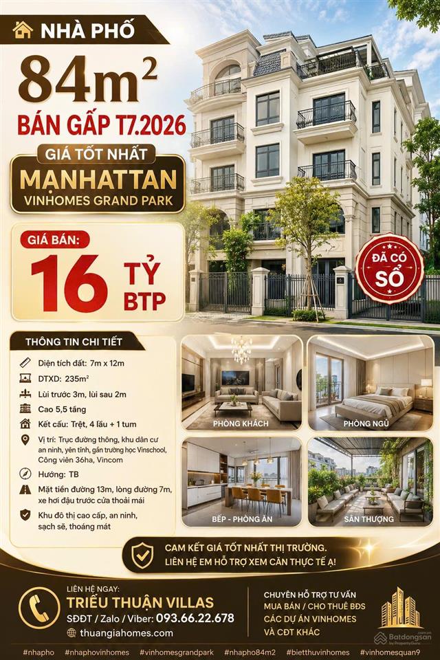 Nhà phố 84m² bán gấp t7.2026 giá tốt manhattan vinhomes grand park