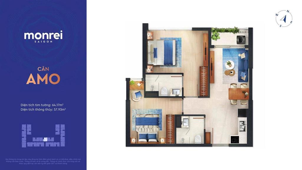 Căn 2pn 2wc dt 65,5m2 giá tốt, view đn mát mẻ. pql 5k/m2. tt 15% ký hđmb. 0938 656 ***