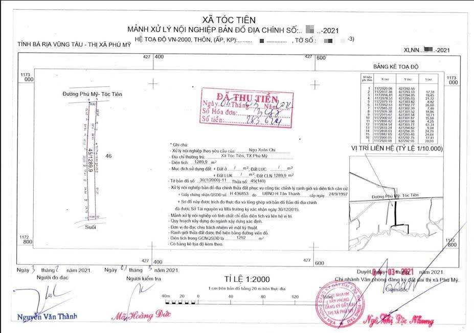 Đất nền bán gấp tại phú mỹ tóc tiên, 15,6 tỷ, 1298 m2, giá tốt