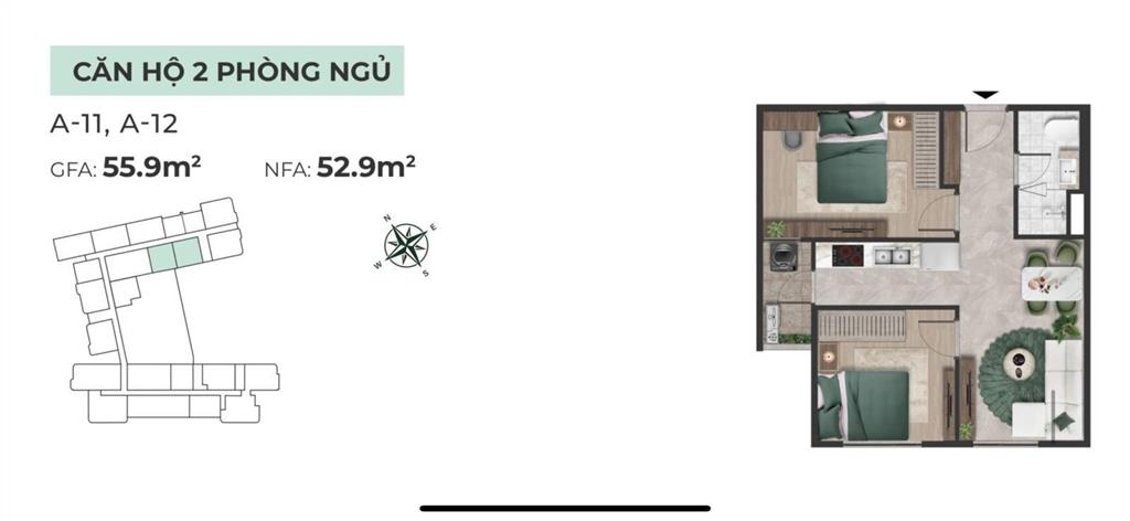 Chính chủ bán căn hộ 2pn 1 wc the emerald 68 55,9m2 giá chỉ 3,25 tỷ tầng đẹp