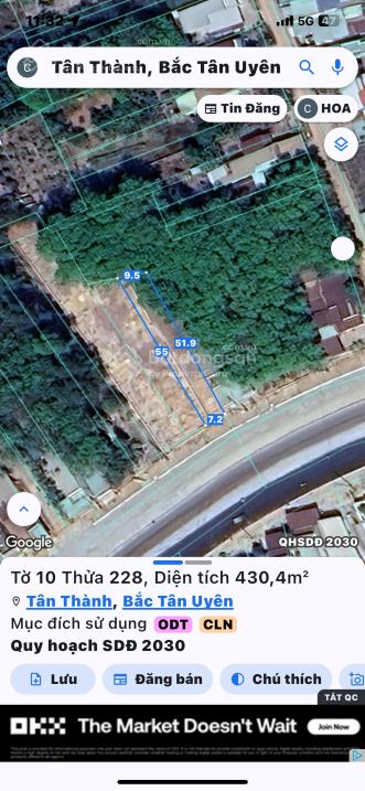 Cần bán đất mặt tiền đt746 bắc tân uyên dt 7,2 x 52m (tổng ~430,4m2) thế đất đẹp, giá 1 tỷ 590tr