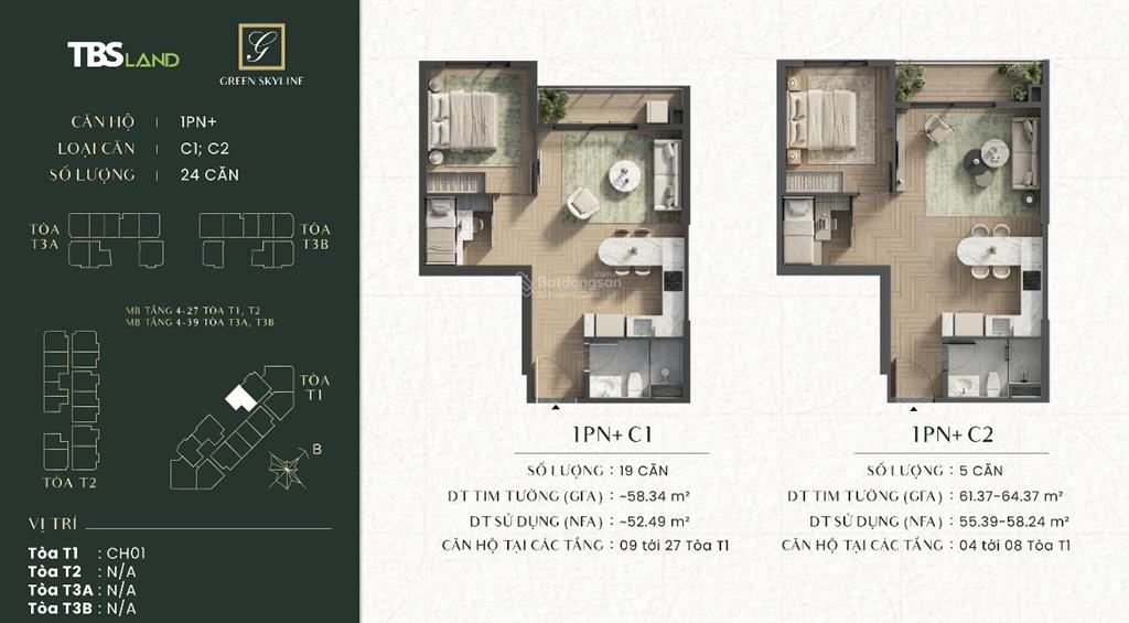 55m2 căn 1pn + đáng để đầu tư. bàn giao nội thất xịn. q4/2026 giao nhà green skyline