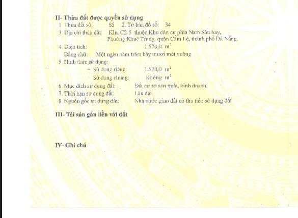 Bán đất tại lê đại hành, khuê trung, cẩm lệ, 95 tỷ, 1570 m2, chính chủ uy tín