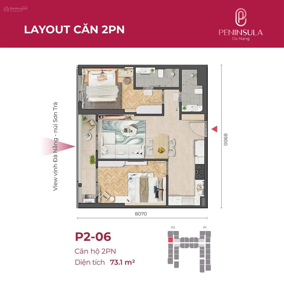 Chỉ 61tr/m2 view vịnh biển sông hàn 73m² có hỗ trợ vay 70% ân hạn gốc lãi 0% dự án peninsula đn