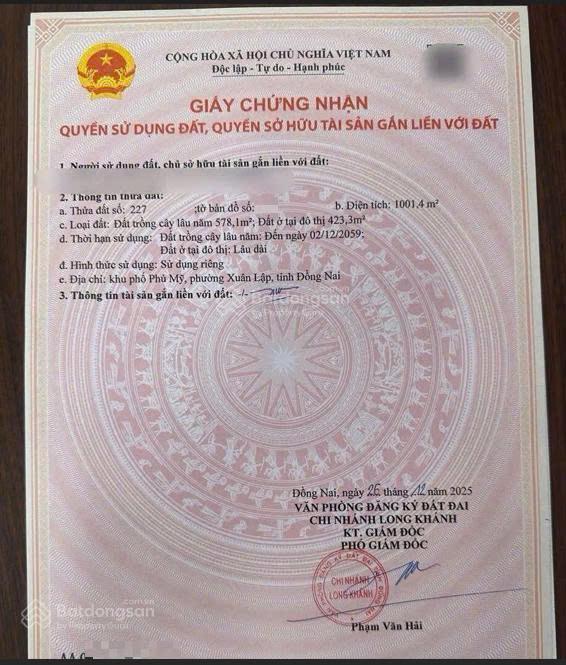 Đất nền gần vành đai 1, gần bv long khánh, gần tt long khánh, 1001m2