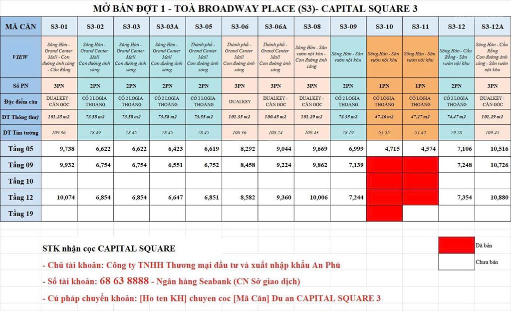 Bán cc 2pn, 2wc, 62 m2 tại capital square, giá 6,1 tỷ
