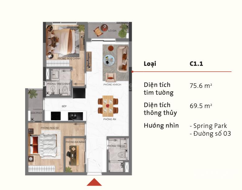 Bán 2pn persa place t.0x.08 tầng đẹp 75.6m2 giá 4.023 tỷ ptt vay đầu tư tiềm năng lớn