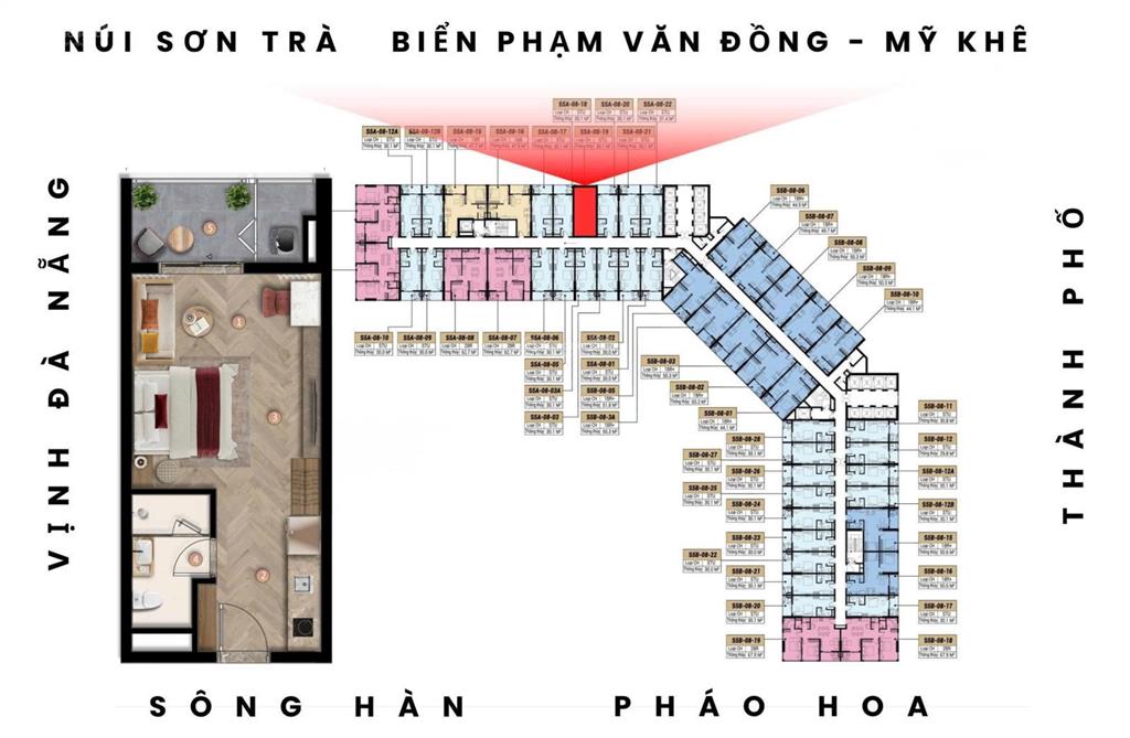1,7 tỷ 30m² căn studio view trực diện biển mỹ khê cho thuê 18tr/tháng sun group