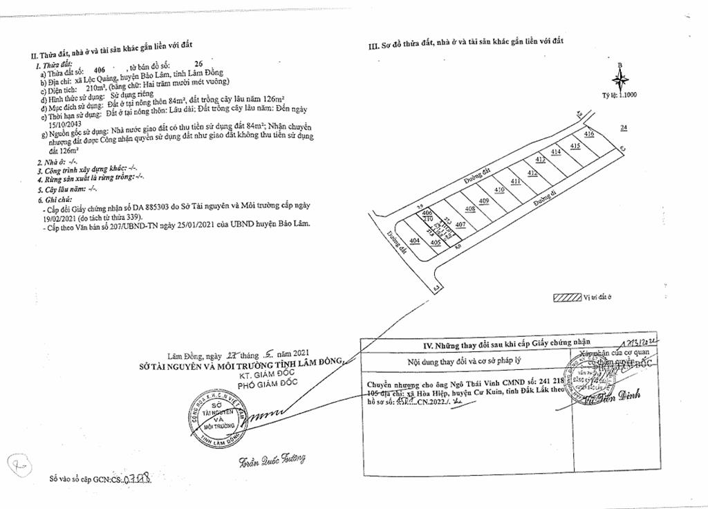 Bán qsdđ tài sản gắn liền với đất tại thửa đất số 406, tờ bản đồ số 26, x. bảo lâm 1, t. lâm đồng