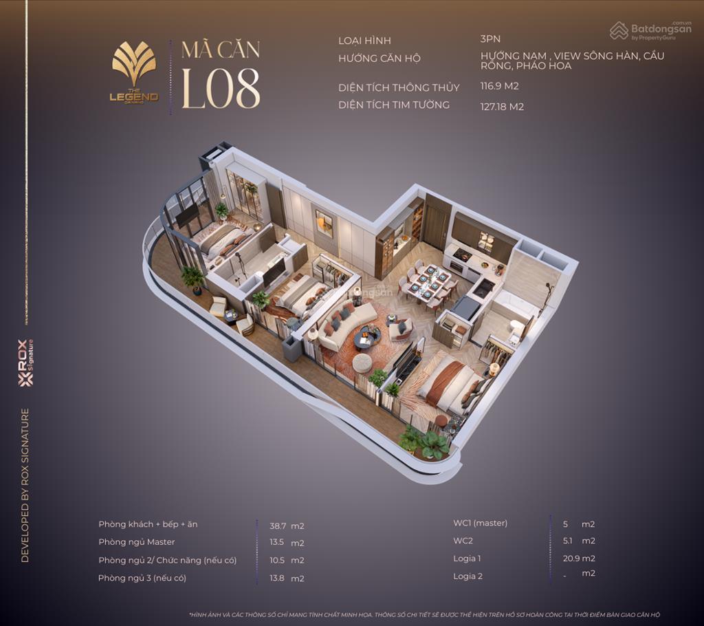 Căn hộ "sky villa" giữa tầng không, căn góc 3pn panorama tại the legend