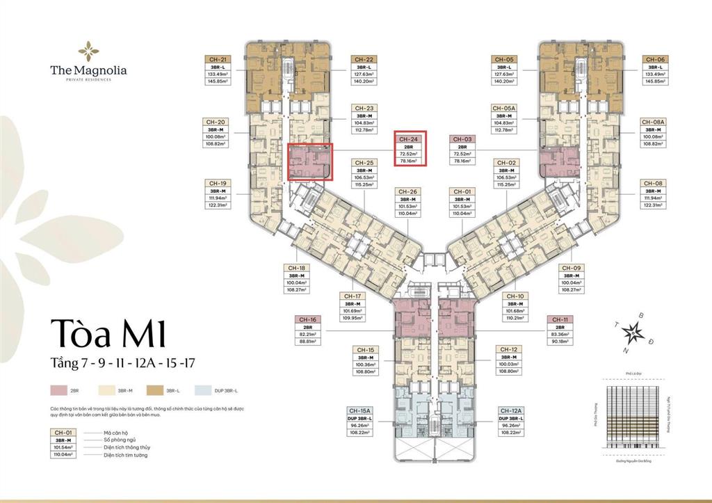 Nổi bật căn 2pn trục 24 tầng 1x 72,7m2 the magnolia mik khai sơn 0963 603 ***