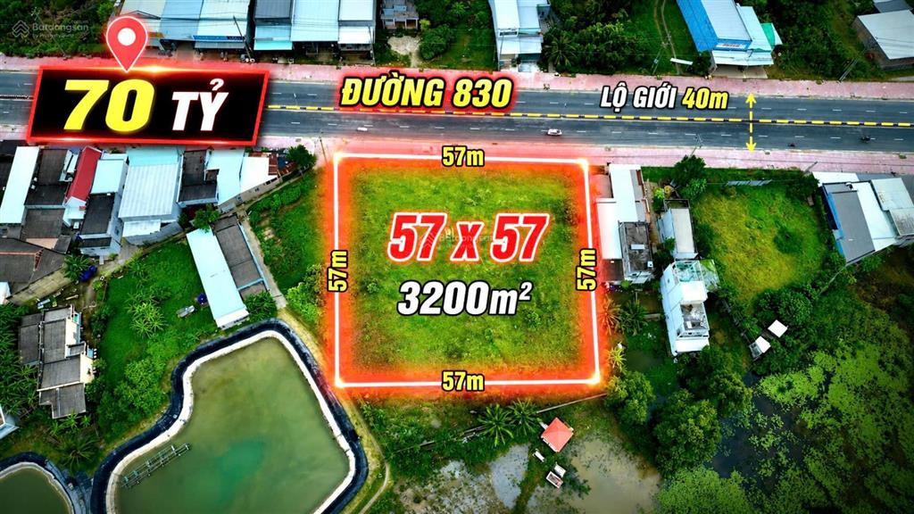 Bán đất 3200m2 mặt tiền dt830 full thổ cư cách cảng quốc tế long an chỉ 5km