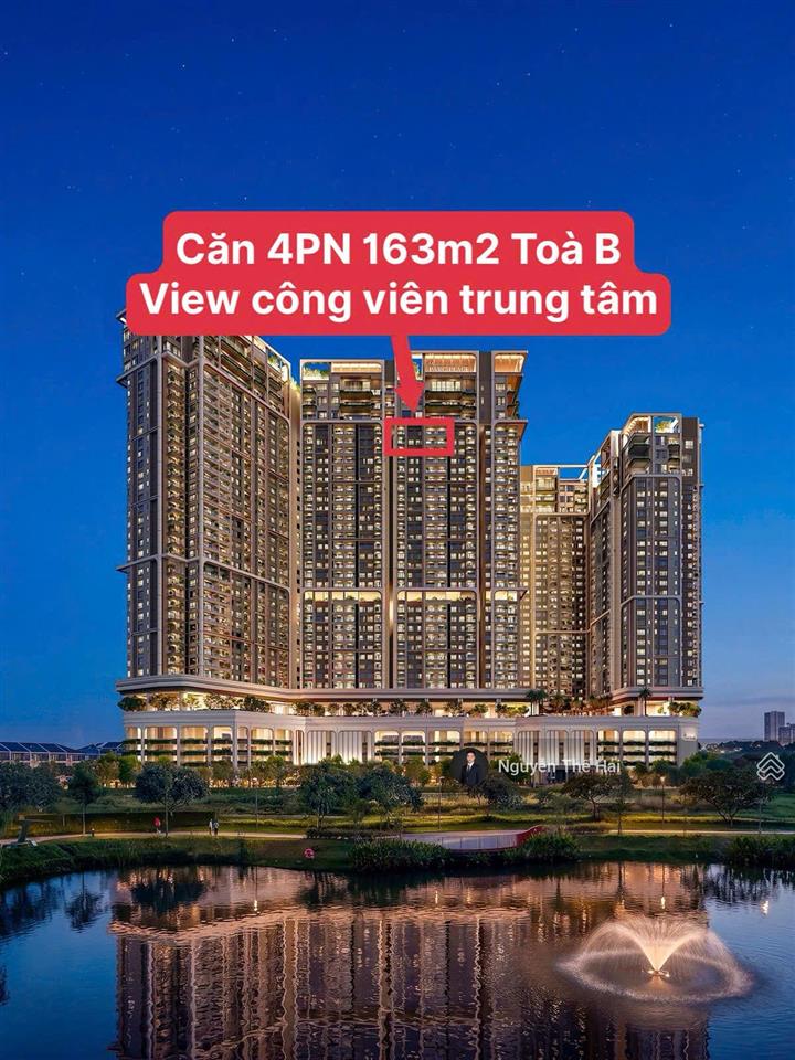 Căn 4pn tòa b, 163m2, giá 16,5 tỷ, ban công tây nam, view công viên, le parc place parkcity