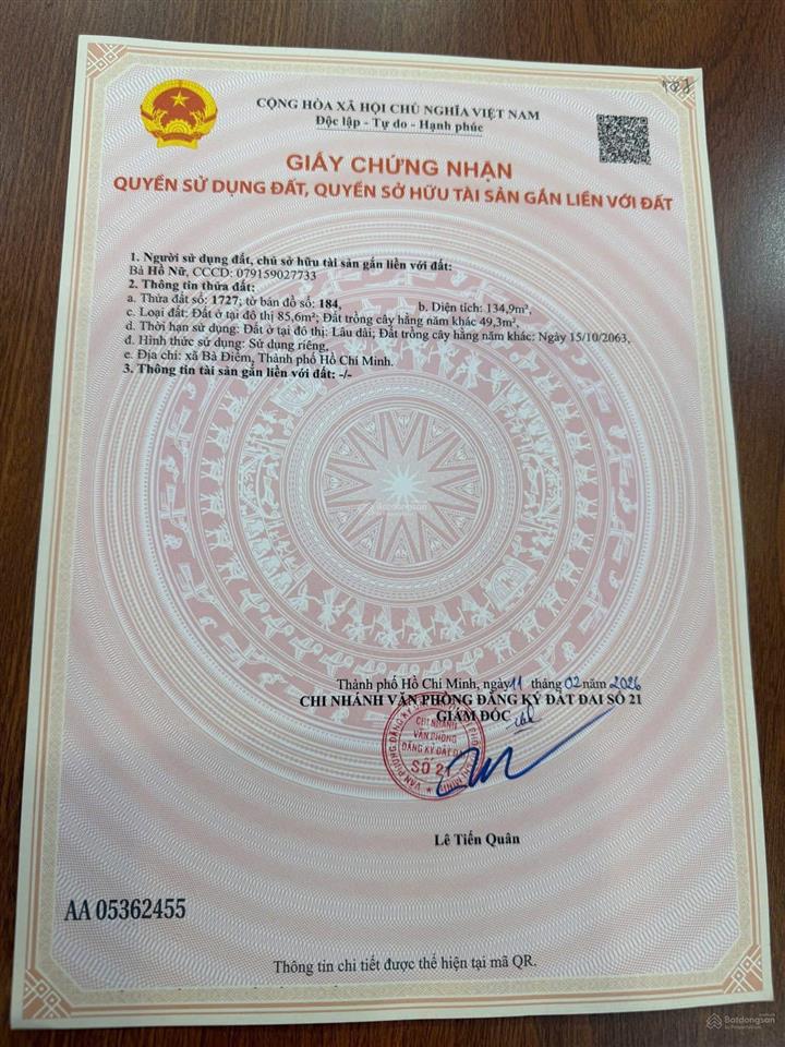Bán gấp còn 8,5 tỷ đất mặt tiền trần văn mười hóc môn