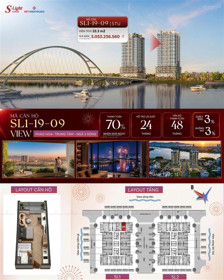 Bán căn studio sl1 1909 view trực diện sông tầng cao
