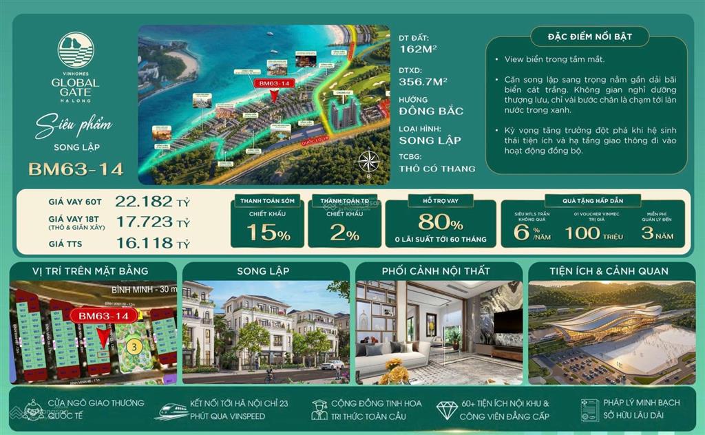 Bán siêu phẩm song lập bm63 14 view biển vinhomes global gate hạ long