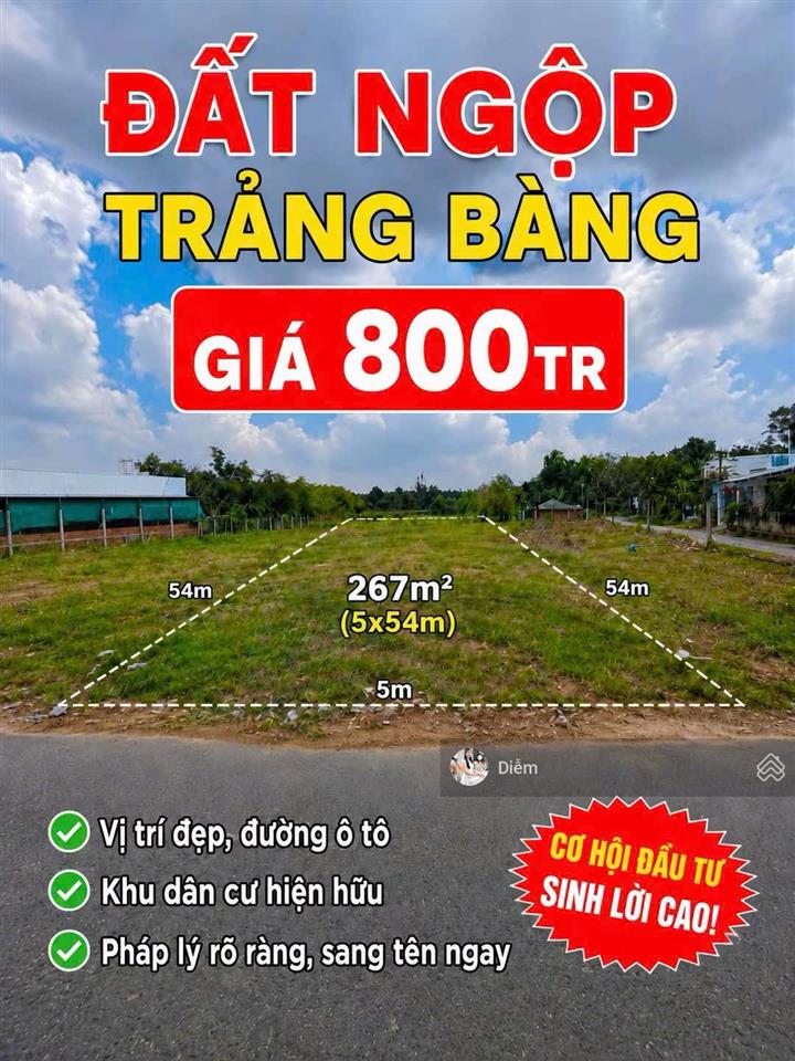 Chính chủ cần bán lô 267m² đất 1 sẹc ql 22 gần trung tâm trảng bàng giá 800tr, sổ riêng