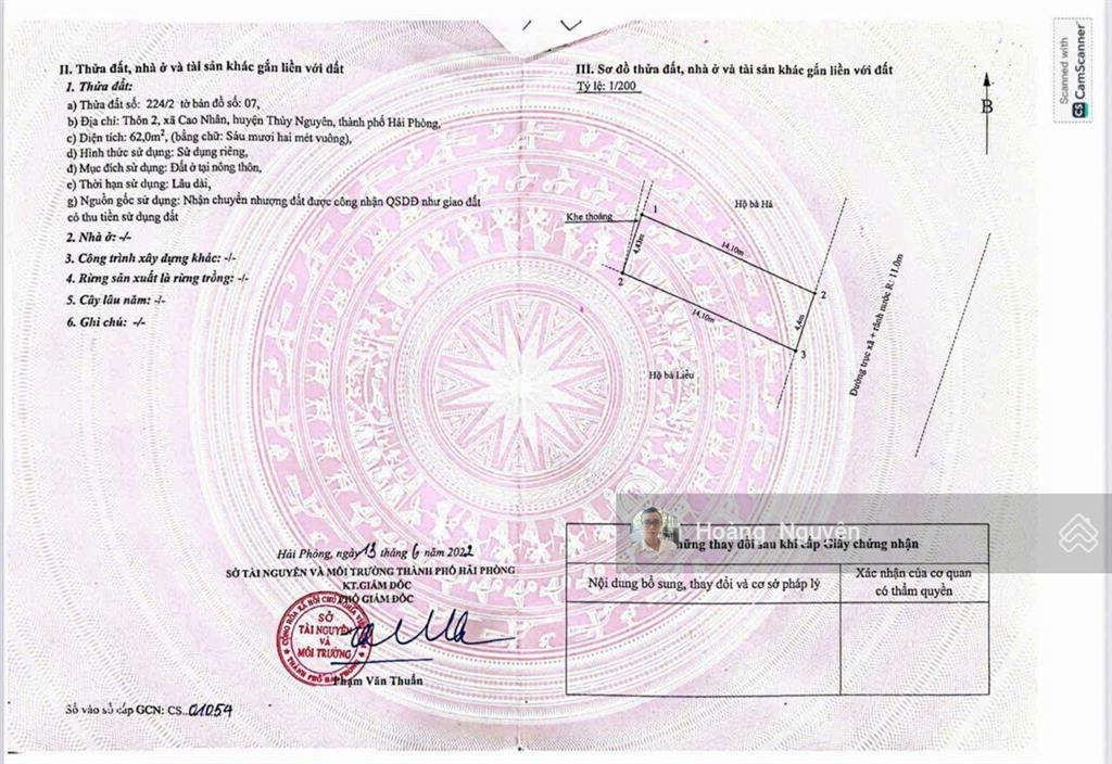 Bán lô đất mặt đường trục chính cao nhân, phường lê ích mộc giá đầu tư chỉ 1,59 tỷ
