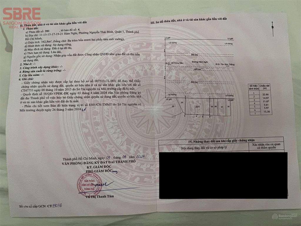 Bán nhà mặt tiền hàm nghi quận 1 342,5m2 ngang 22,6m (đất lâu dài)