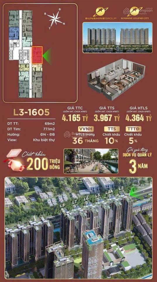Full giá 3,967 tỷ sở hữu ngay căn hộ 68,1m2 2pn, 2vs cao cấp tại sunshine legend city