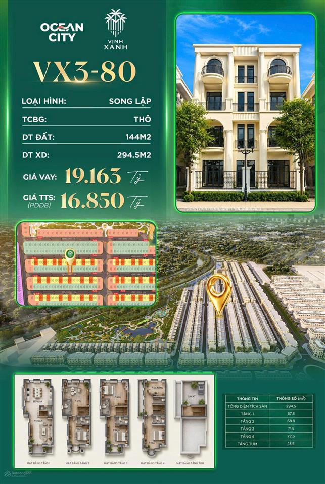 Song lập 144m2, hướng đông nam, rẻ nhất khu khép kín vịnh xanh ở vin 3