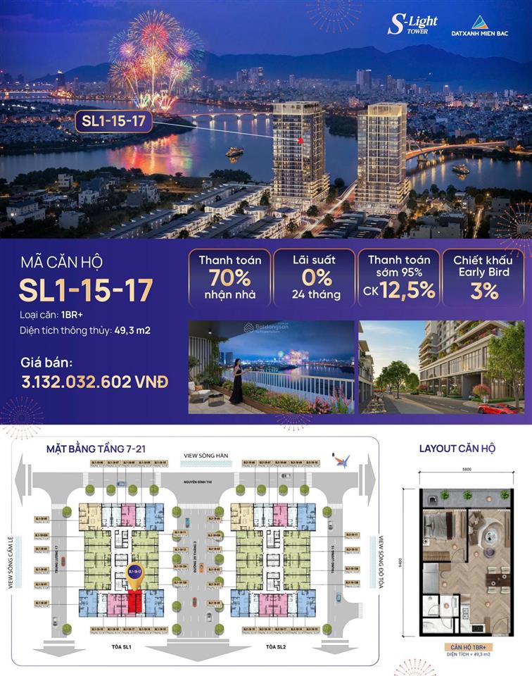 Căn 1pn+ view sông hàn khoản đầu tư hướng đến giá trị bền vững tại đà nẵng