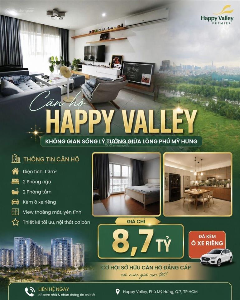 Hot deal căn happy valley 113m, 2pn, 2wc nhà thoáng đẹp, kèm ô xe, 8,7 tỷ