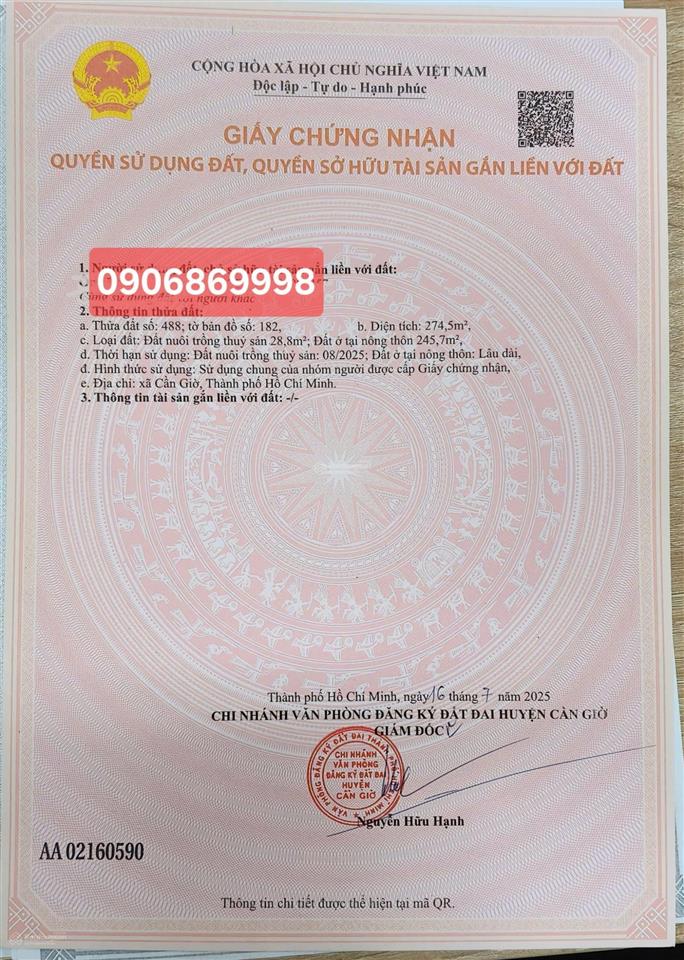 Bán đất đường thạnh thới, ngay chợ hàng dương, cần giờ. giá 62 triệu / m2