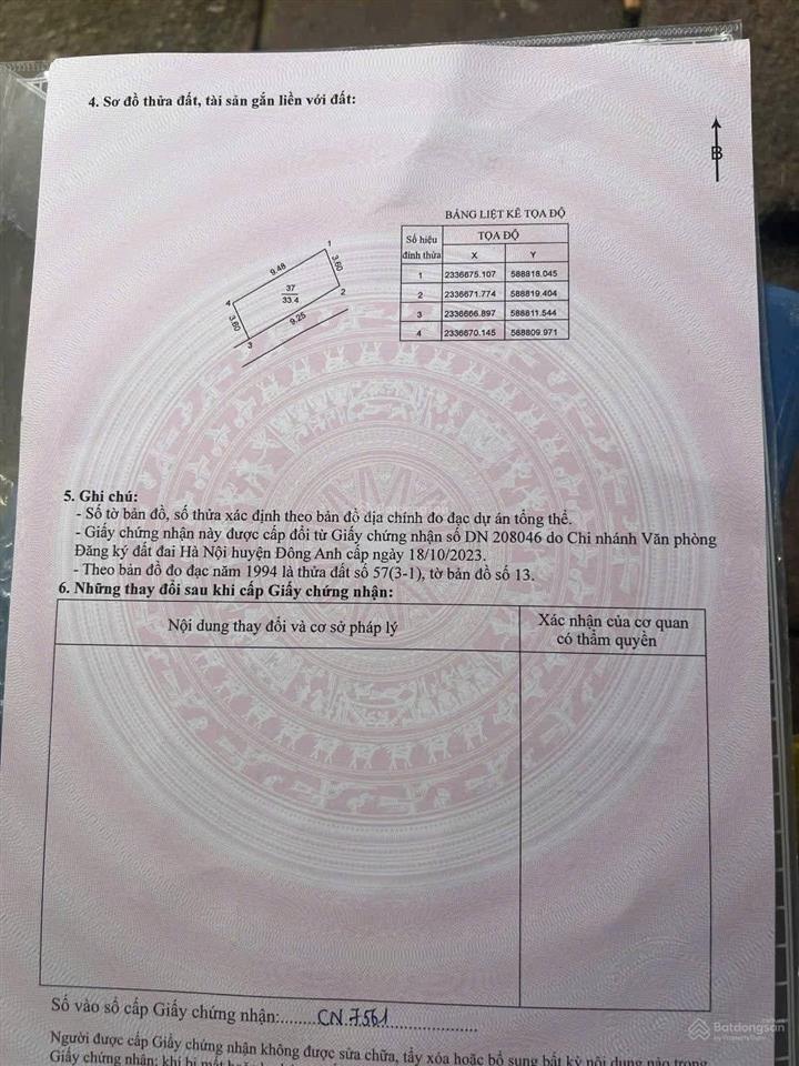 Bán đất thôn sằn cổ loa xã đông anh hà nội. diện tích 33,4m2, mặt tiền = hậu 9m