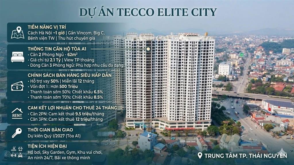Bán căn hộ cc cao cấp tecco elite city thái nguyên diện tích gần 70m2 giá chỉ từ 2 tỷ 1 sđld