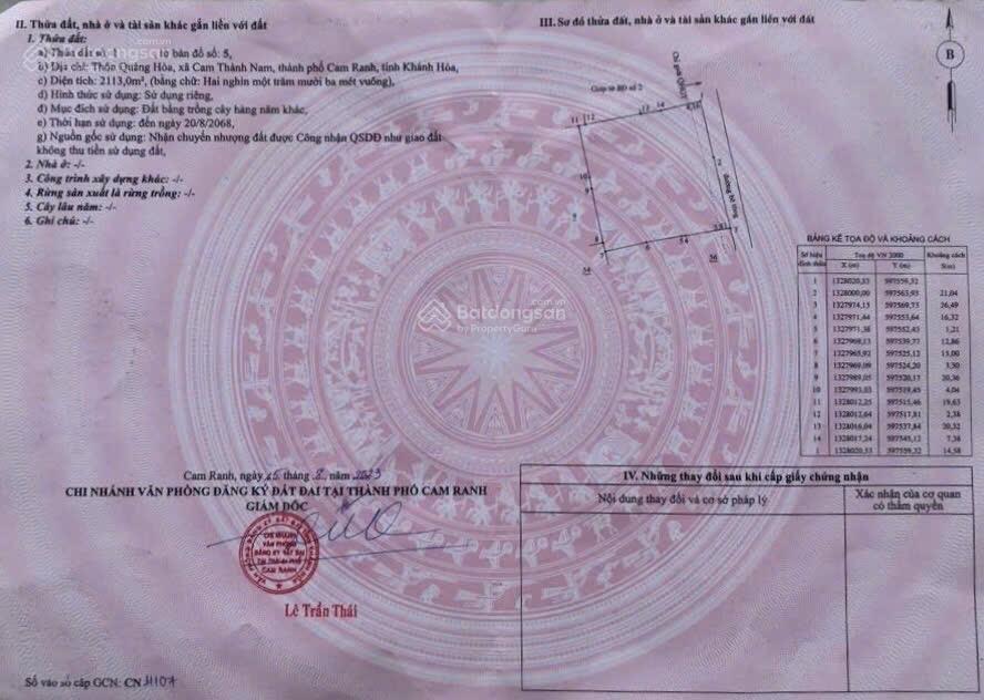 Bán lô đất hơn 2 sào thôn quảng hoà cam thành nam cam ranh giá chỉ 550tr/sào (~ 1 tỷ 162)
