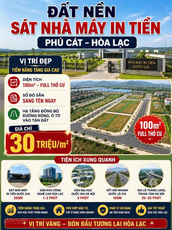 Đất nền sát nhà máy in tiền phú cát, hòa lạc giá đầu tư