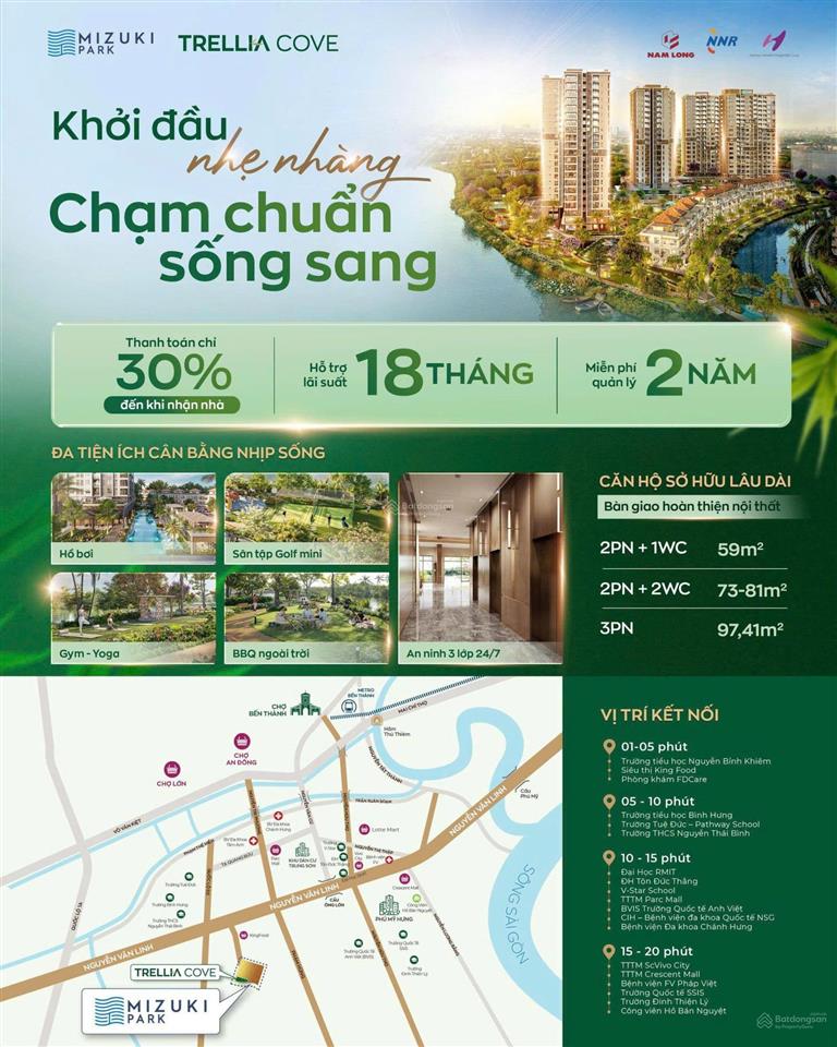 Căn hộ tháng 7 căn 60m2 (2pn 1wc) | trellia cove, mizuki park