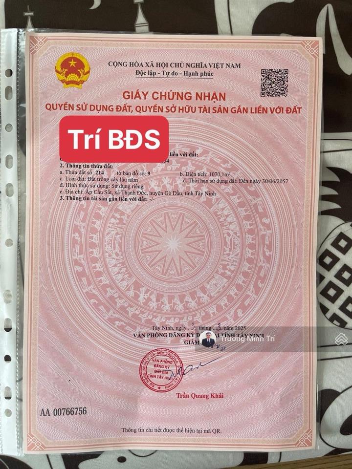 Bán đất tại xã thạnh đức, gò dầu, tây ninh giá 1,55 tỷ, 1070m2 chính chủ hot