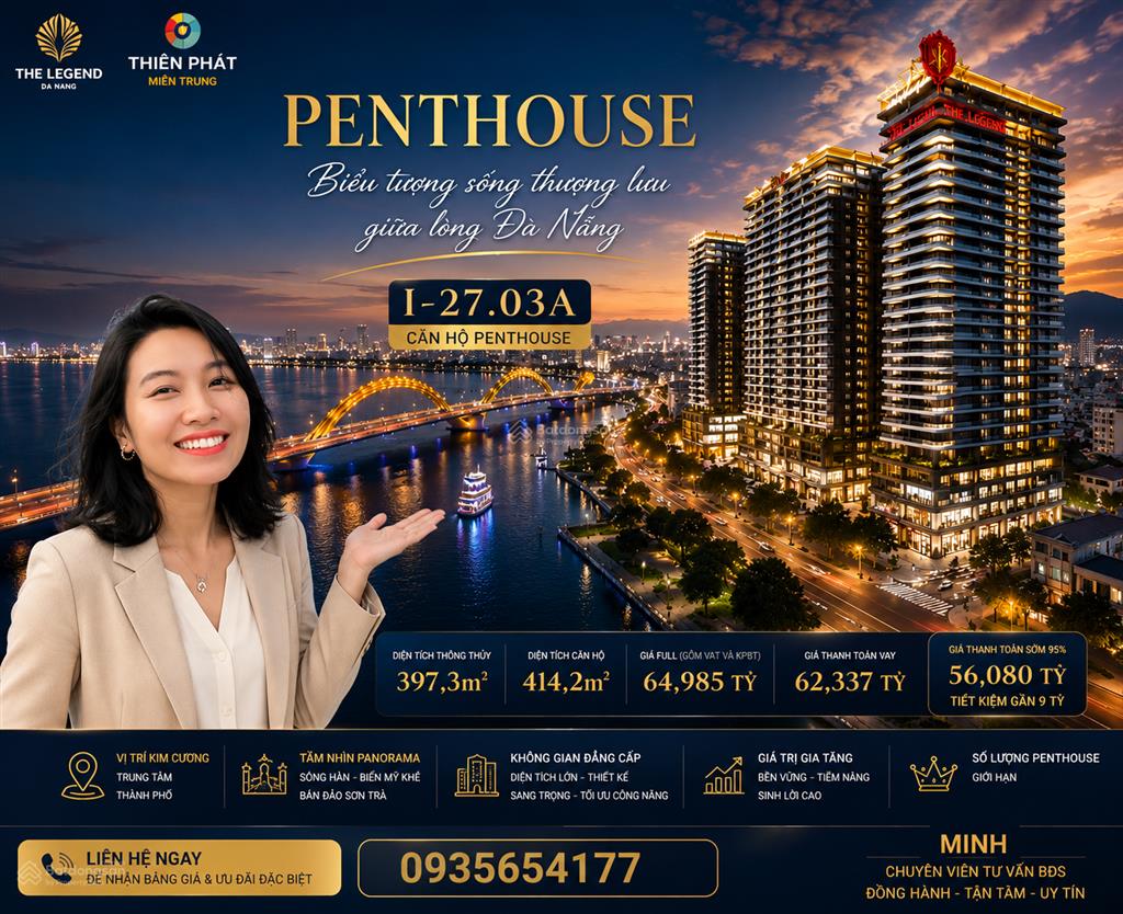 Siêu phẩm căn penthouse the legend đà nẵng đỉnh cao sống thượng lưu, trọn tầm nhìn sông & biển