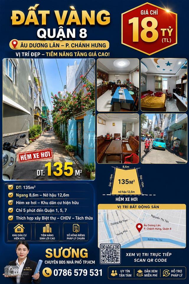 Đất vàng quận 8, ngang khủng 8,6m, nở hậu 12,6m, cơ hội hiếm