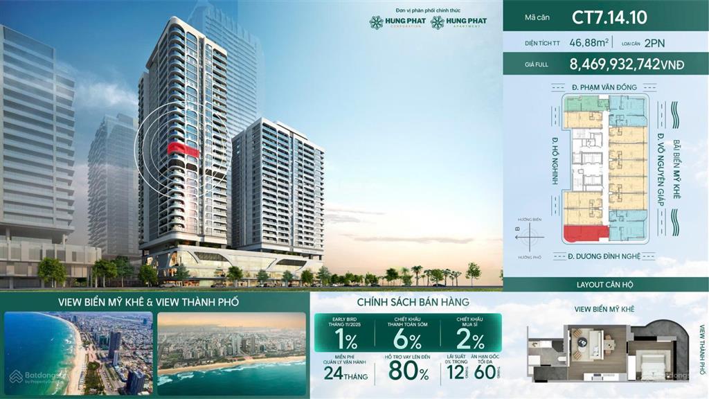 Căn 1pn times square 46,88m2 view trực diện biển mỹ khê, dt cho thuê 20 30 tr/tháng