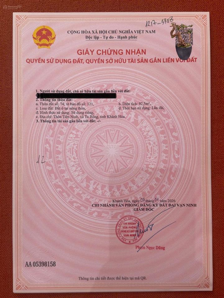 Cần bán gấp lô tiên ninh, xã tu bông giá thiện chí 18tr/m2.