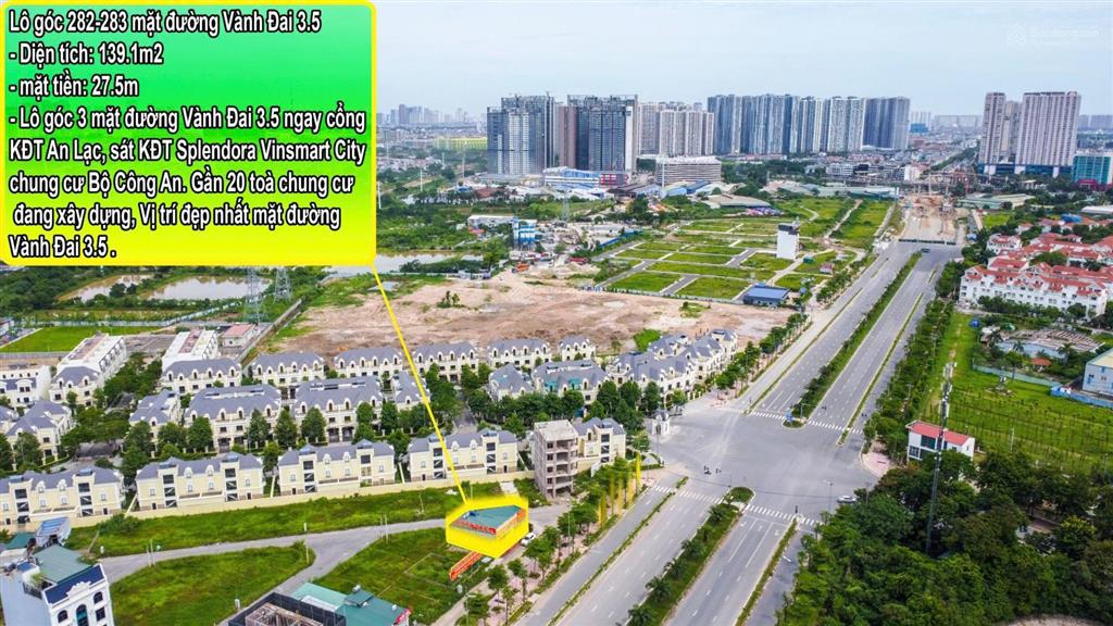 Bán lô góc nổi bật mặt đường vành đai 3.5 nằm sát kđt splendora xã sơn đồng hà nội