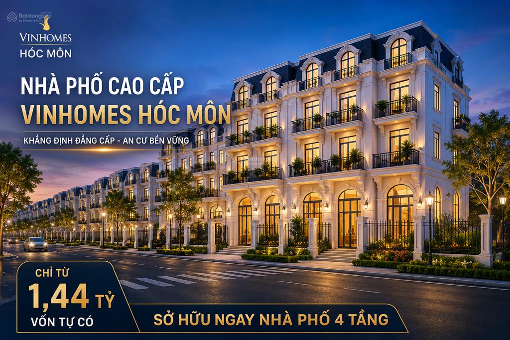 Nhà phố vinhomes hóc môn 1 trệt 3 lầu đường 19m chỉ từ 1,44 tỷ vốn tự có sở hữu.