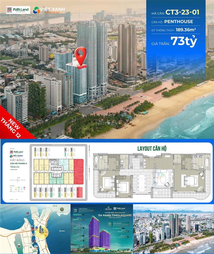 Hiếm có penthouse trực diện biển mỹ khê, ở dự án times square đà nẵng