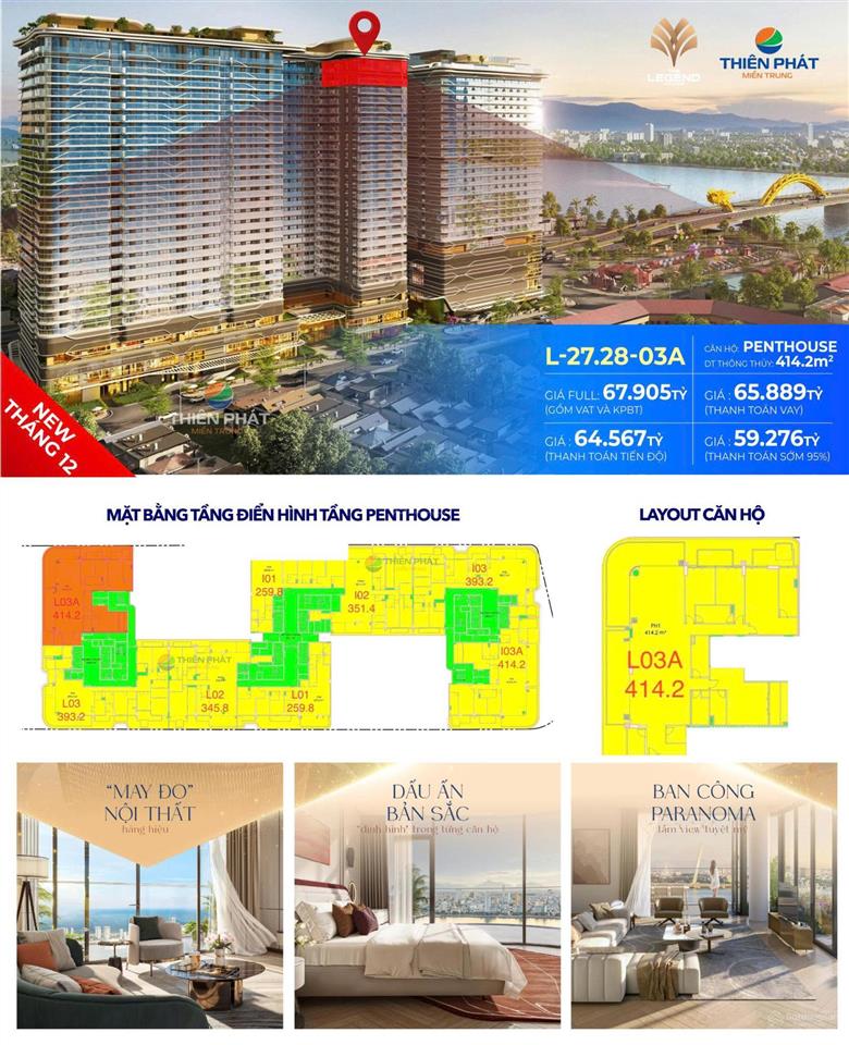 Penthouse the legend đà nẵng giá siêu sốc với diện tích 415m2 chỉ 60 tỷ nhìn toàn cảnh sông hàn