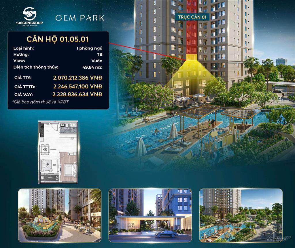 Hot nhất giỏ hàng đặc biệt gem park căn 1pn+1 tòa ruby chỉ 2 tỷ
