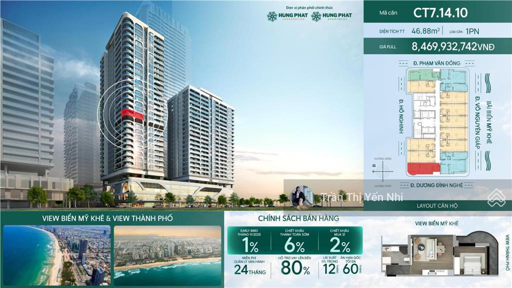 Nổi bật hiếm có căn góc 1pn view trọn vẹn sông hàn biển mỹ khê, tầng cao nhất thị trường còn
